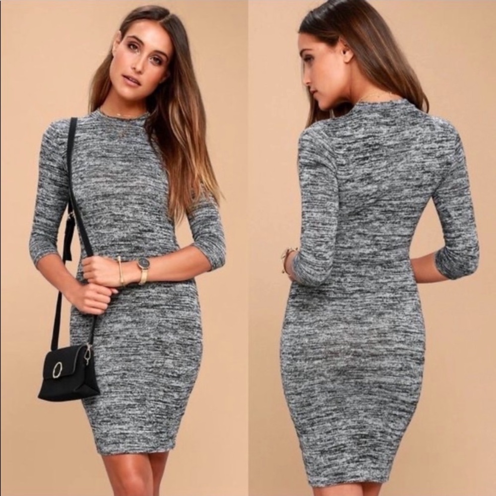 Lulu’s Modern Marled Grey Bodycon Midi Dress